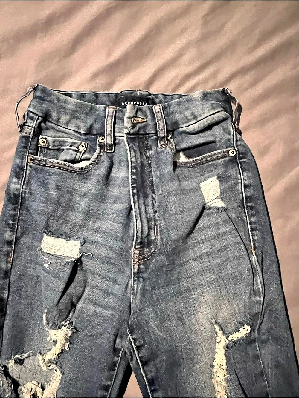 Aéropostale Super High Rise Curvy Jegging Distressed Blue Jeans Waist 4